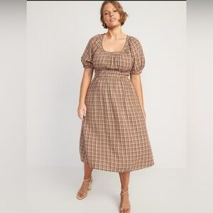 Old Navy Plaid Midi Dress - Brown and Tan